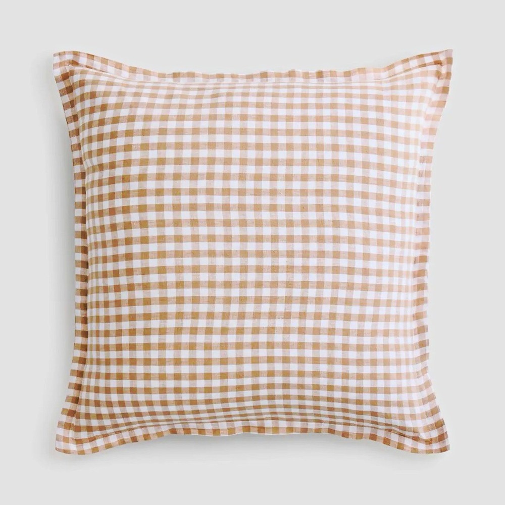 Quince European Linen Gingham Cafe Euro Pillow Sham 26x26 100% Linen One piece